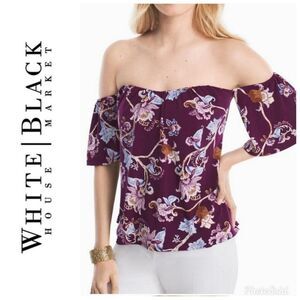 White House Black Market Purple Off the Shoulder All-Over Floral Print Blouse
